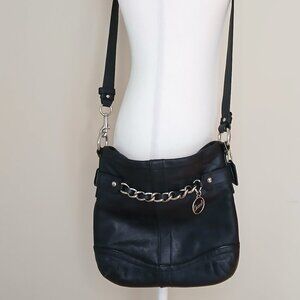COACH Pebble Leather Chain Duffle Cross Body Shoulder Purse Black